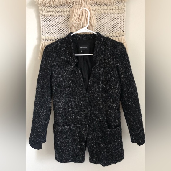 Club Monaco Wool Tweed Blazer Single Button Notched Lapel Grey Black - Picture 1 of 5